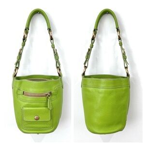 Prada Neon Lime Green Pebbled Leather Mini Bucket Bag
